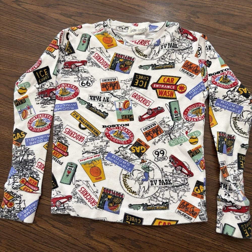 Vintage Leapin' Lizard Kids Pajama Top Size 8 Route 66 Road Trip Graphics USA